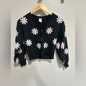 Elegant Black Cardigan with Floral Accents